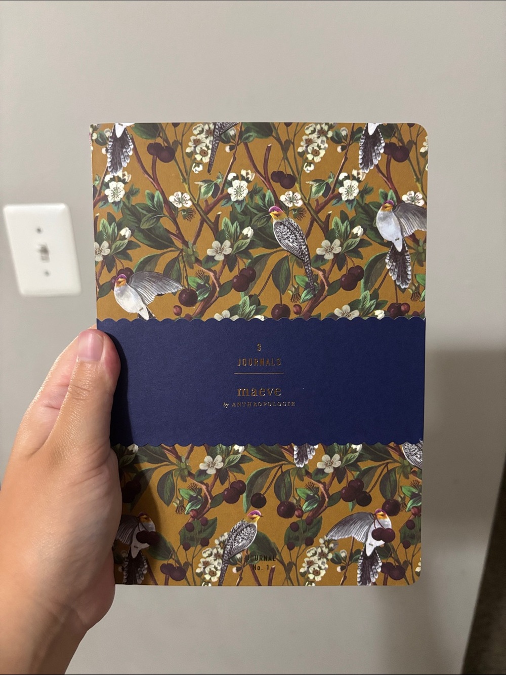 Anthropologie Bird & Floral Notebook — Mustard and Navy